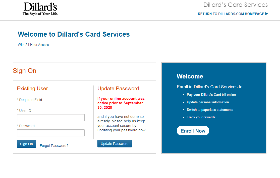 Make Payment of Dillard’s Credit Card Bill Online